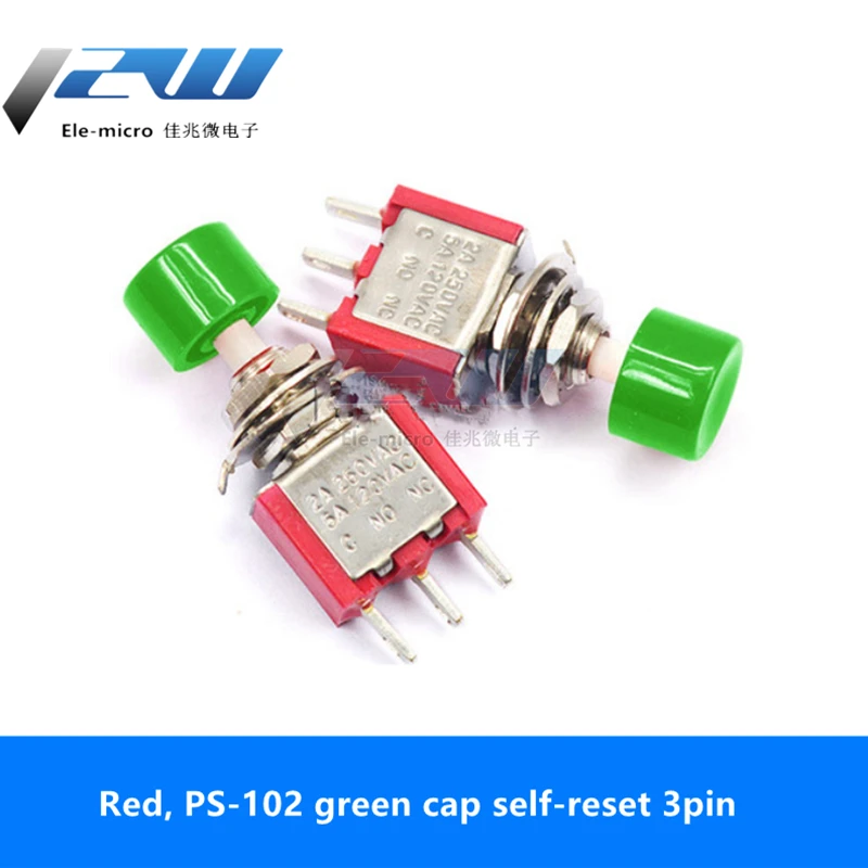 1 PCS Push Button Switch Jog Toggle Switch PS-102 PS-202 Round Self-reset Toggle Switch with Cap 3 Pins/6 Pins Self-reset Switch - Image 5