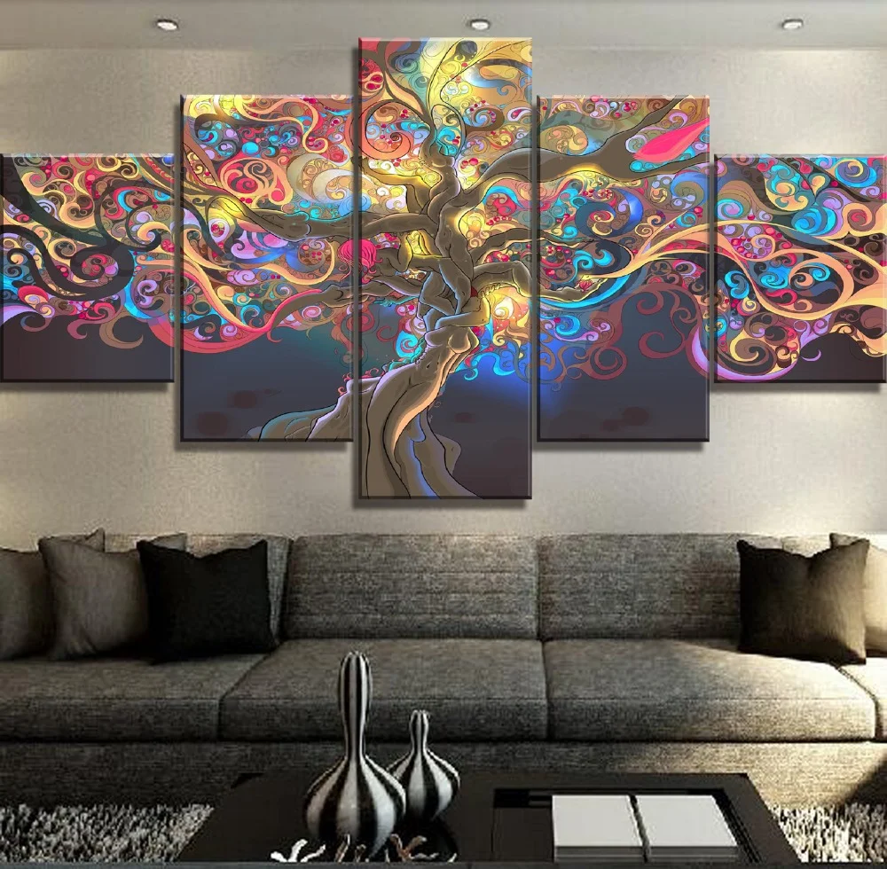 

Canvas Art Tree of Life Paintings, Wall Decor Artwork, Home Living Room Decorations, 5 PCs