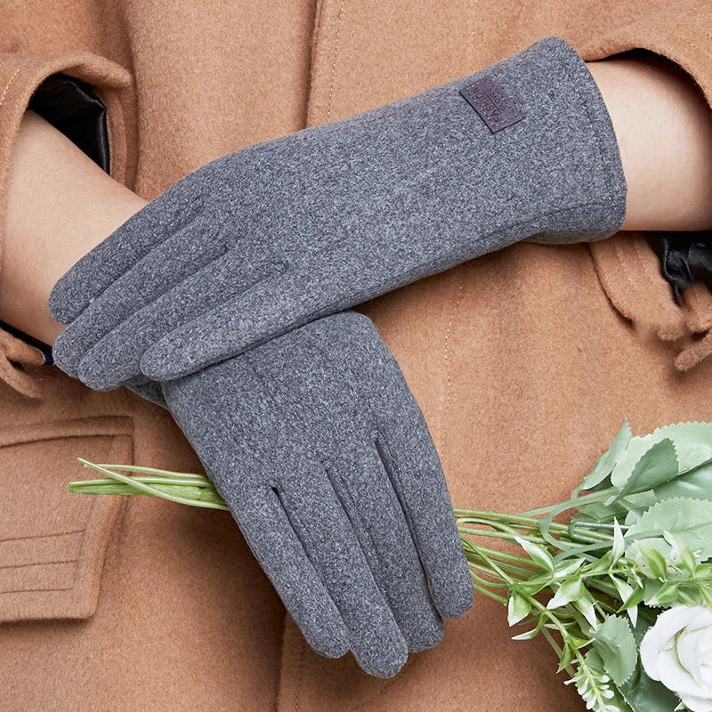 

New Women Winter Keep Warm Touch Screen Suede Fabric Plus Velvet Inside Thicken Female Elegant Simple Outdoor Cycling Gloves