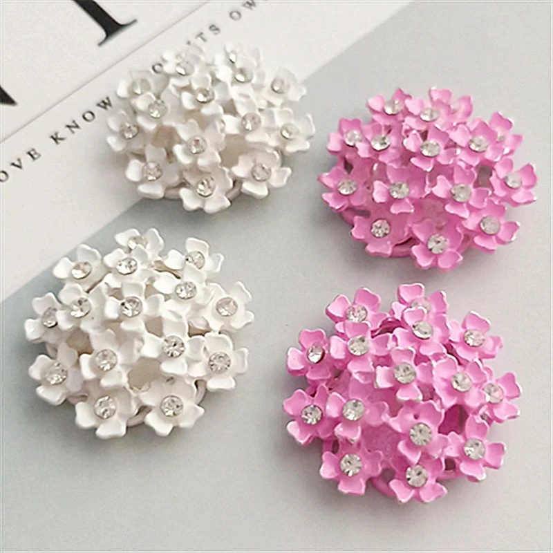 10 Pcs/lot White Pink Christmas Alloy Diamond Rhinestone Buttons Girl Hair Wedding Decorative Buttons Crafts Jewelry Accessories