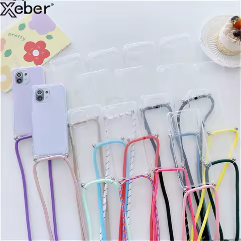 Neck Strap Lanyard Cord Rope Transparent Phone Case For Samsung S24 S23 S22 Plus S21 FE S20 Ultra S10 Soft Silicone Cover