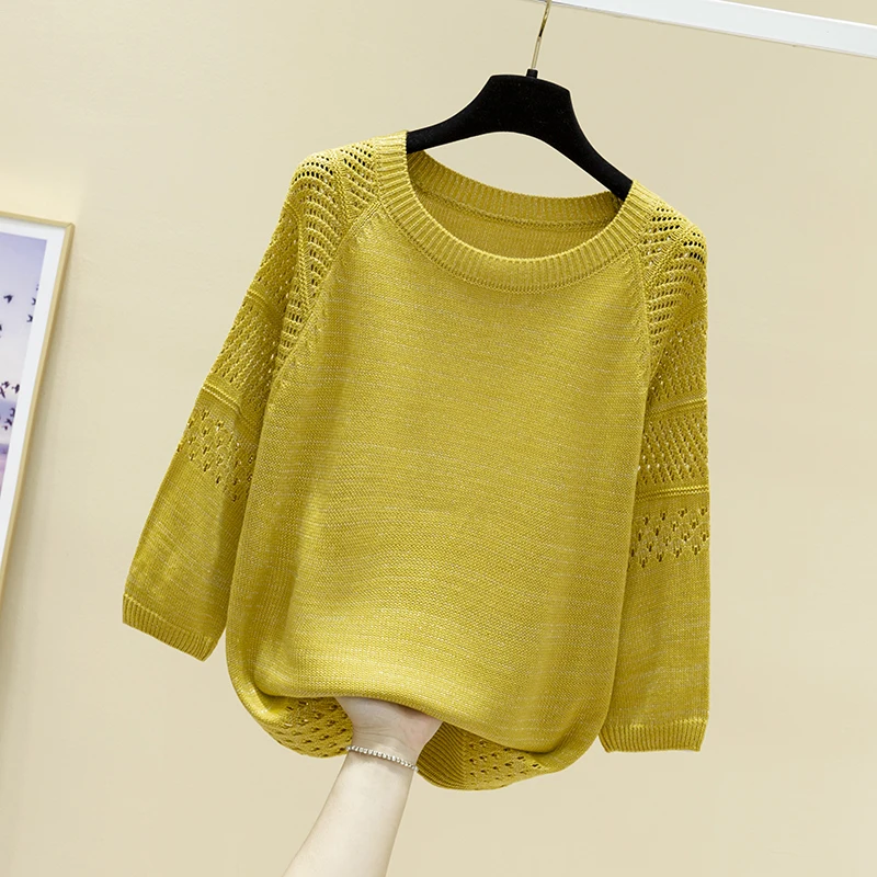 

Spring new cut-out knitwear women's Pullover loose Korean base coat round neck sweater thin