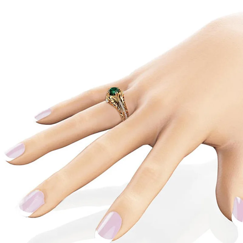 14K Gold Color Emerald Ring for Women Anillos De Bizuteria Anillos Mujer 14 K Gold Jewelry Natural Emerald Ring Female Bizuteria