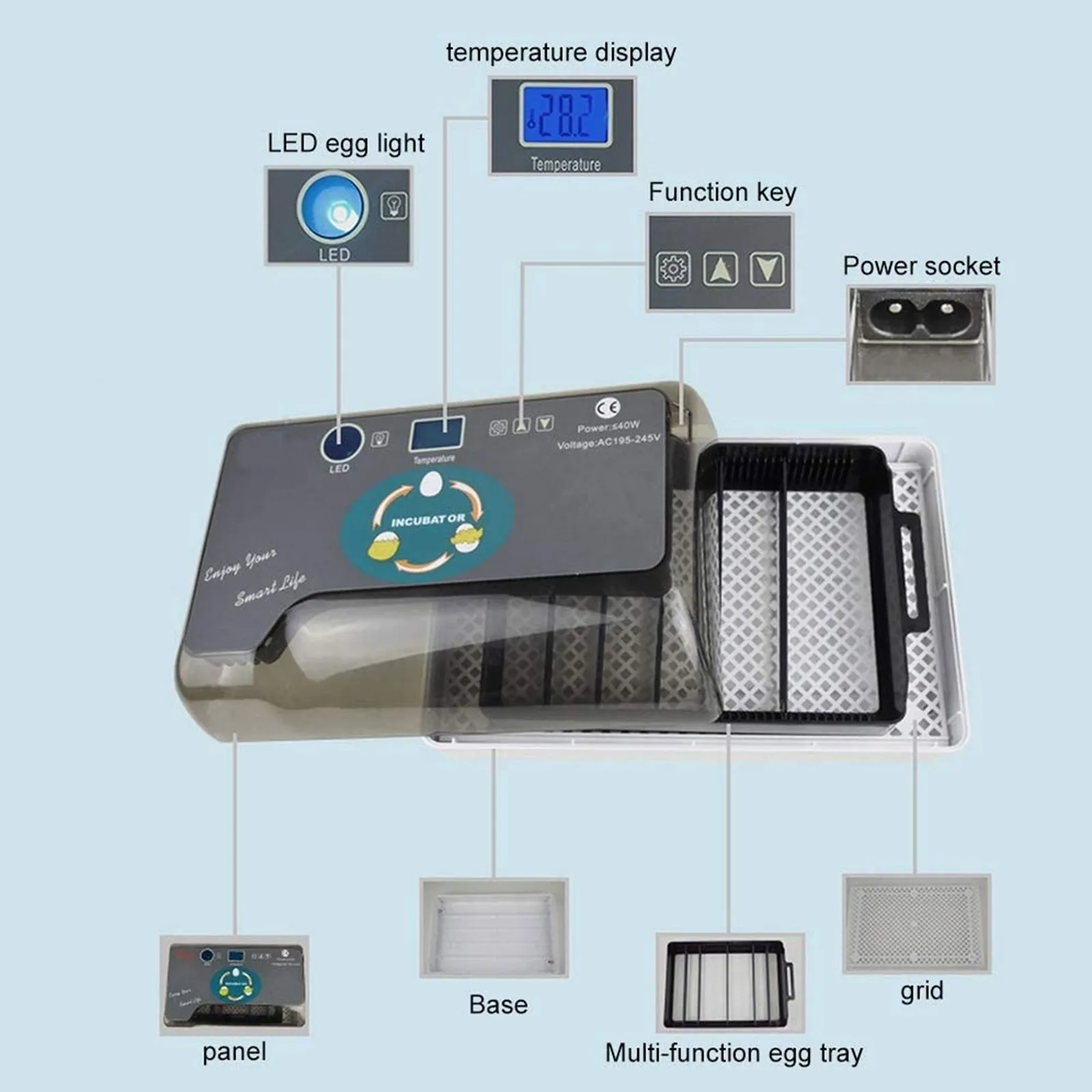 Behogar Eggs Semi-automatic Digital Incubator Brooder Machine Adjustable Temperature Poultry Hatcher for Chickens Duck Bird Eggs