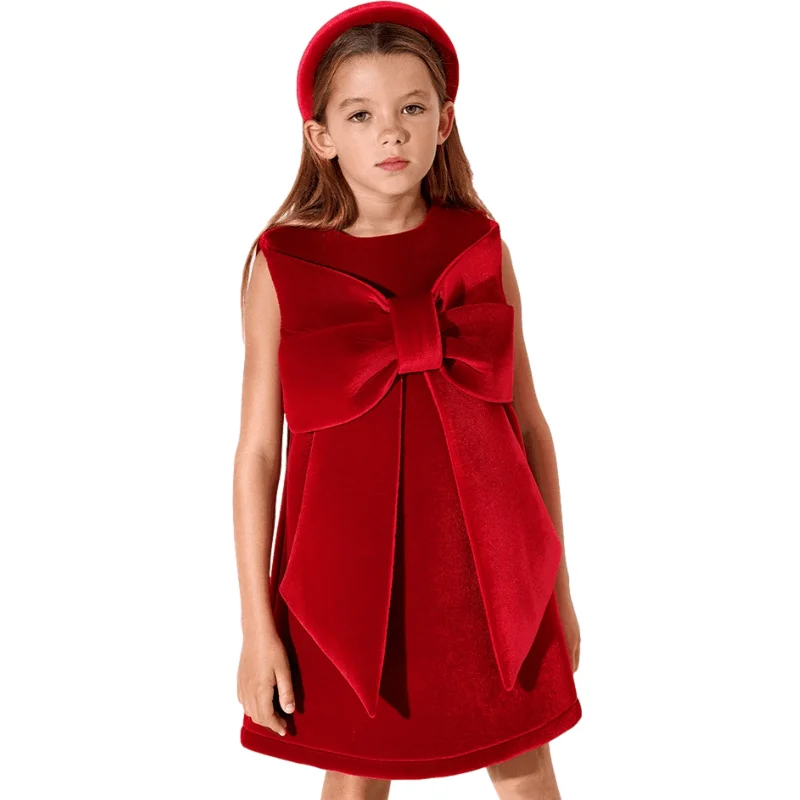 Baby Girl Princess Velvet Vest Dress Big Bow Infant Toddler Vintage Vestido Sleeveless Christmas Party  New Year Clothes 1-7Y