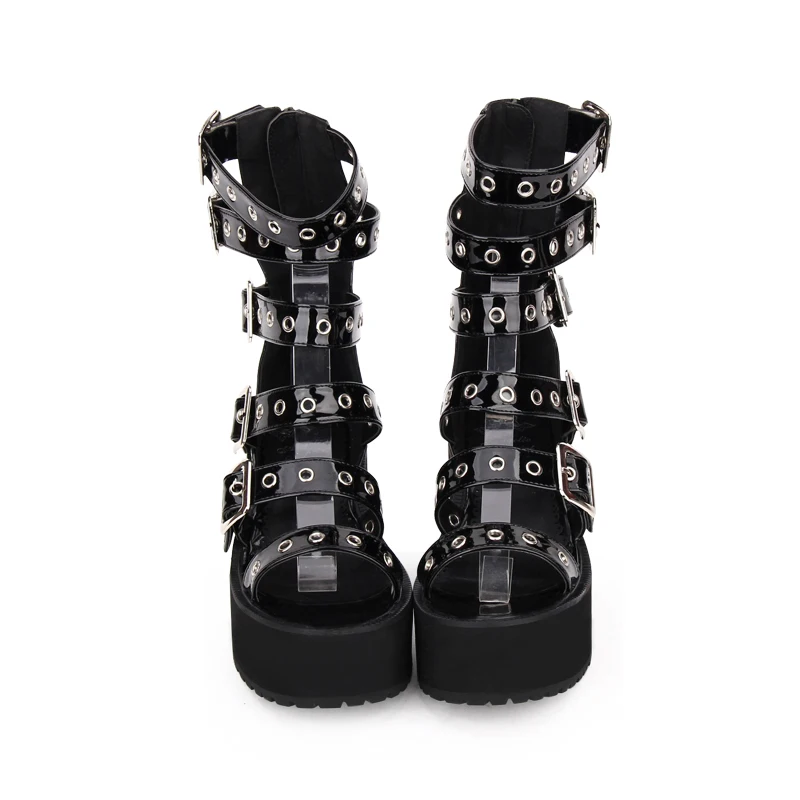 Women\'s Thick Bottom Muffin Platform High Heel Shoes Summer Buckle Straps Chunky Heels Punk Gladiator Sandal Boots Lolita Shoes