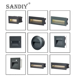 SANDIY-Lámpara empotrada de pared para exteriores, iluminación Led empotrada impermeable IP65 para escalones y escaleras, balcón, jardín, porche, patio, 110V-220V, 12V