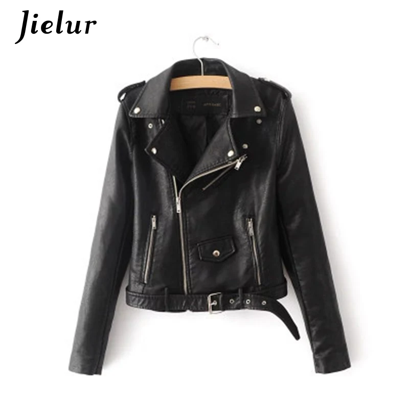 Jielur-chaqueta de cuero con cremallera para Mujer, abrigo corto ajustado coreano, ropa de cuero PU Kpop, abrigo negro, novedad de S-XL, otoño e invierno, 2021