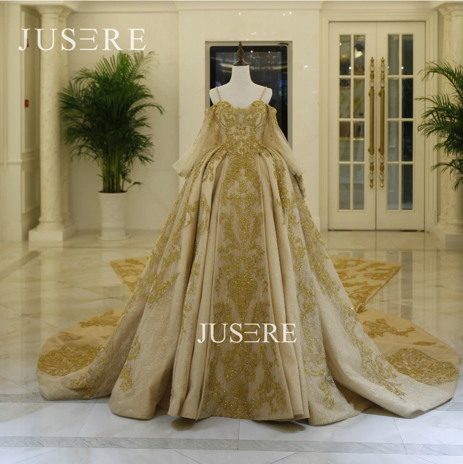 JUSERE Vestido De Noiva Luxury Royal รถไฟงานแต่งงาน Party ดูไบงานแต่งงานชุดราคาแพง