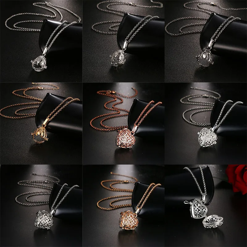 

Mexico Chime Music Ball Caller Vintage Hollow Pendant Aromatherapy Essential Oil Heart-Shaped Zircon Necklace Pregnant Jewelry