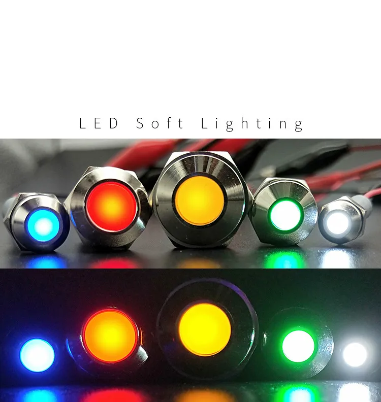 1 Buah 6Mm 8Mm 10Mm 12Mm 14Mm 3V 5V 12V 24V 110V 220V Tahan Air IP67 Logam LED Indikator Peringatan Lampu Sinyal Lampu Pilot Kawat