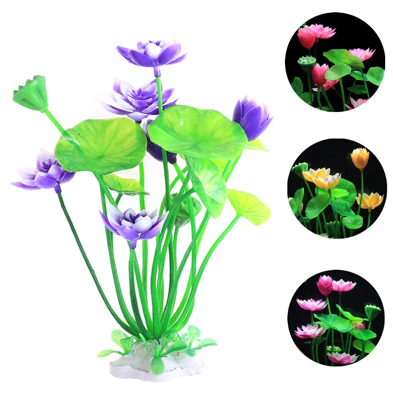 Aquarium Artificial Lotus Plants Decoration Fish Tank Landscaping Water Grass Lotus Ornaments Aquatic Flower Weed Plant Decor 1X