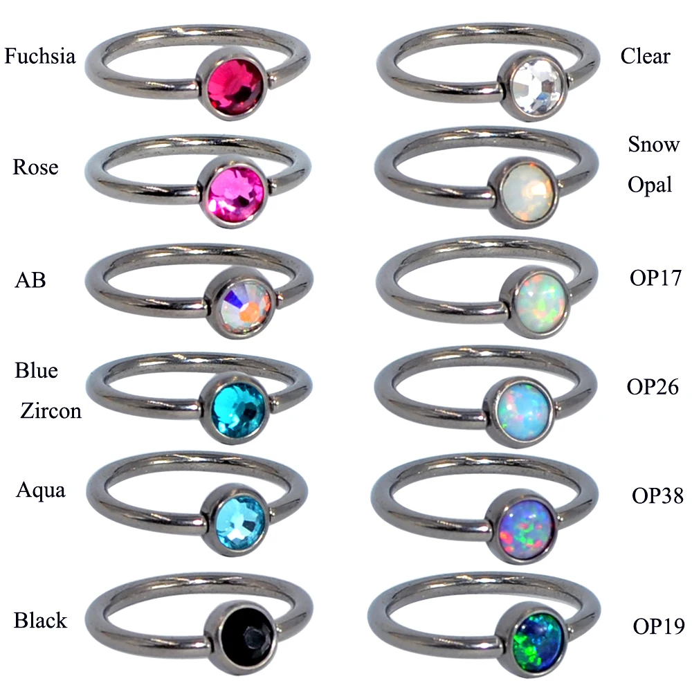 1PC G23 Titanium Opal Nose Ring piercing CZ Gem Ball Ear Septum Helix Tragus Cartilage Earrings BCR Piercings Body Jewelry BCR