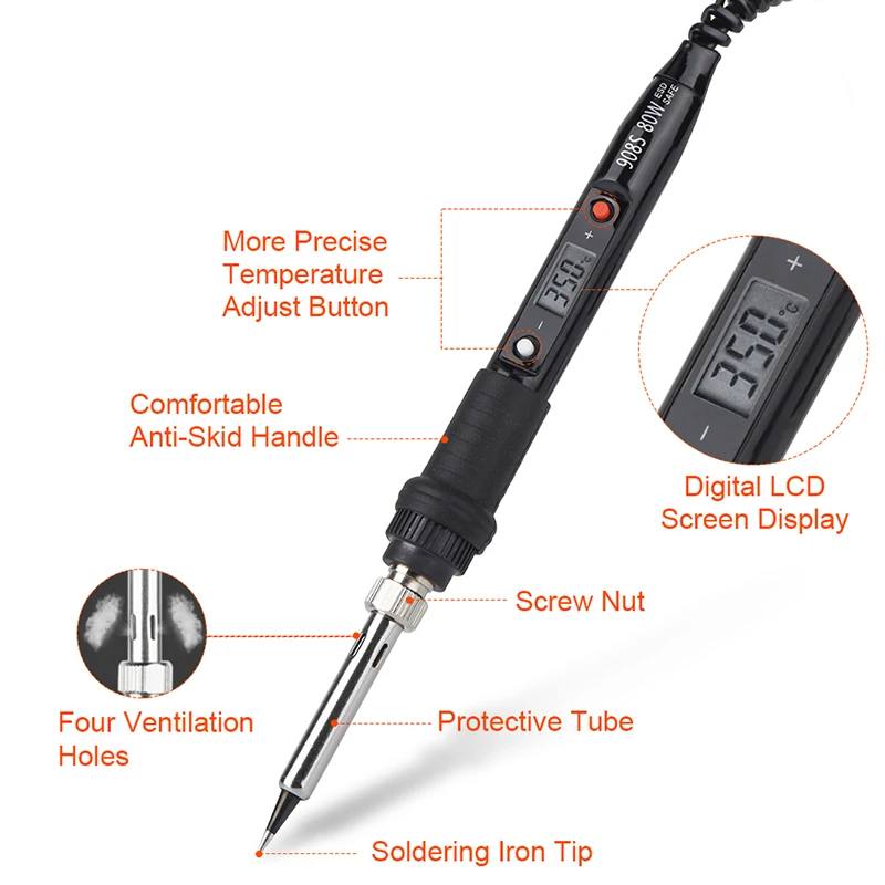 JCD soldering iron kit with Digital multimeter 6000 counts AC/DC voltage meter Flash light solder iron 80W 220V welding tool