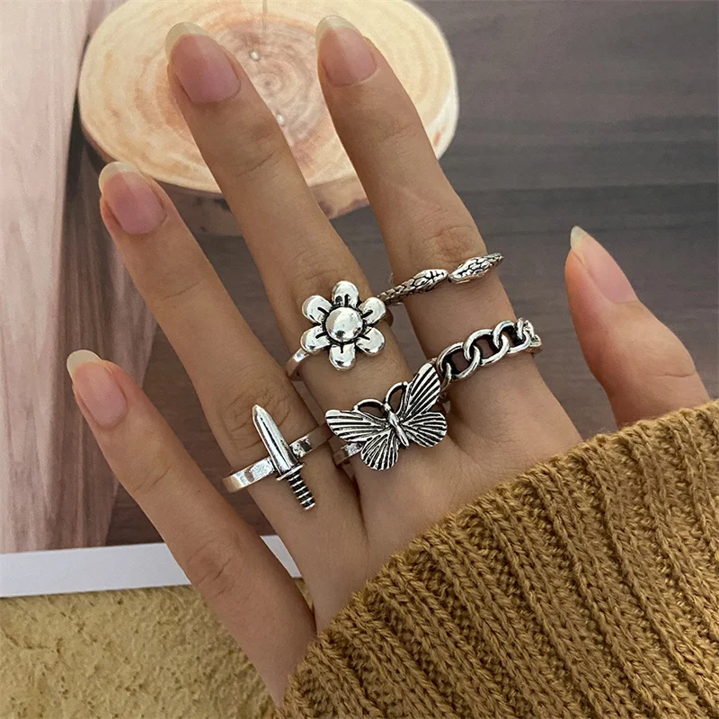 Punk Ring Set 19Pcs for Women Vintage Adjustable For Girls Pearl Punk Snake 2021  New Trendy Fashion Jewellery