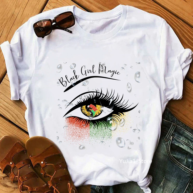 Preto menina mágica juneteenth impressão gráfica camiseta feminina aguarela bonito preto rainha t camisa femme verão moda tshirt