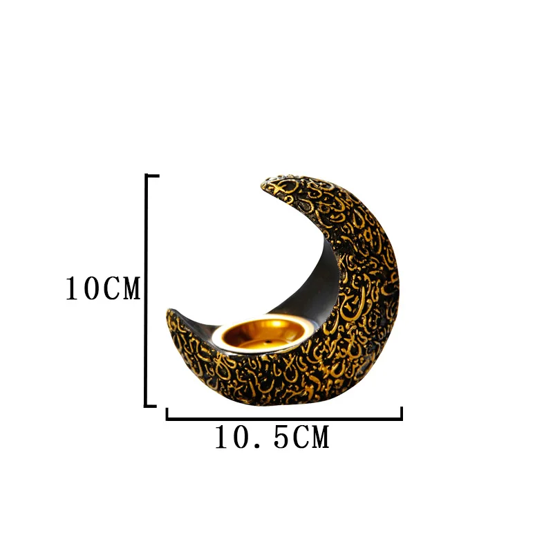 10CM Ramadan Bright Crescent Resin Incense Burner Antique Decoration For Home Table Decoration Aromatherapy Burner