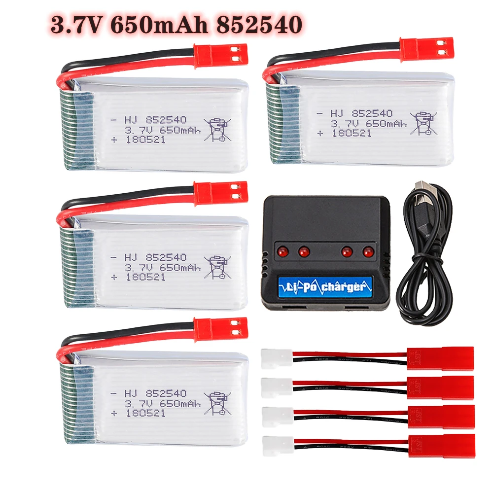 3.7v 650mAh 852540 batteria Lipo caricabatterie 4 IN 1 per Syma X5HC X5HW RC Quadcopter pezzi di ricambio 3.7V RC Drone Set di caricabatterie
