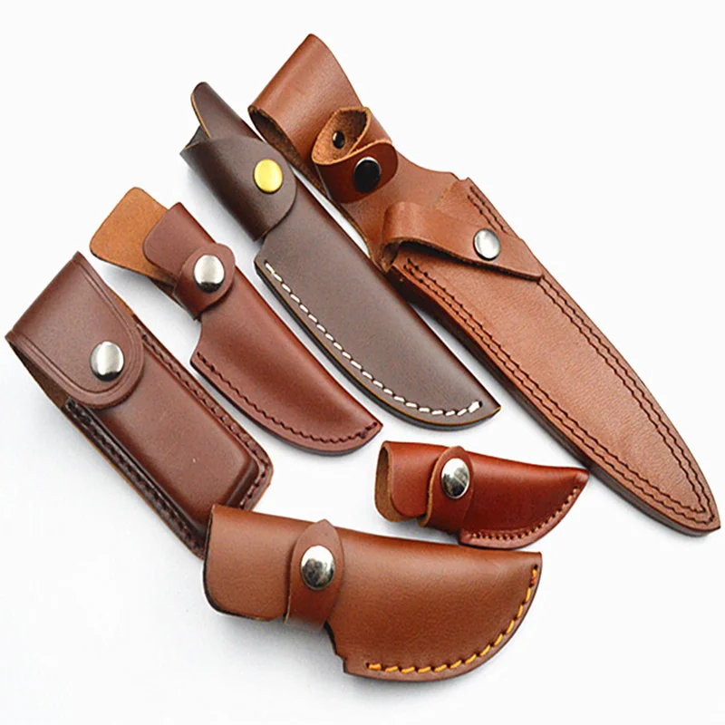 Cowhide Knife Leather Sheath Multi Holster Carry Scabbard Cover Outdoor Small Straight Set Waist Belt Making Knife Diy Tools