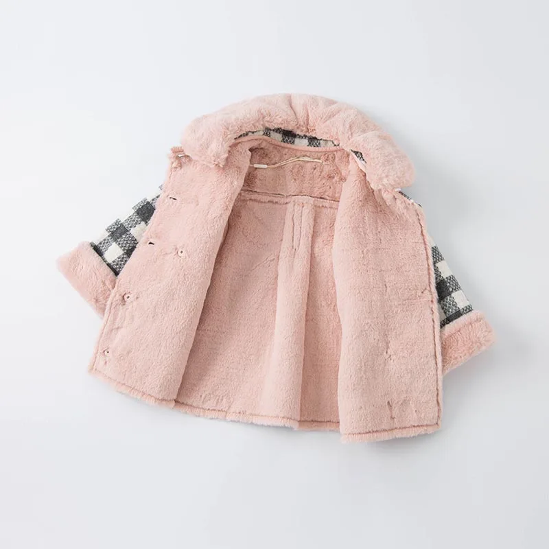 DBM19459 dave bella winter baby girl fashion bow plaid pockets coat children girls tops infant toddler outerwear