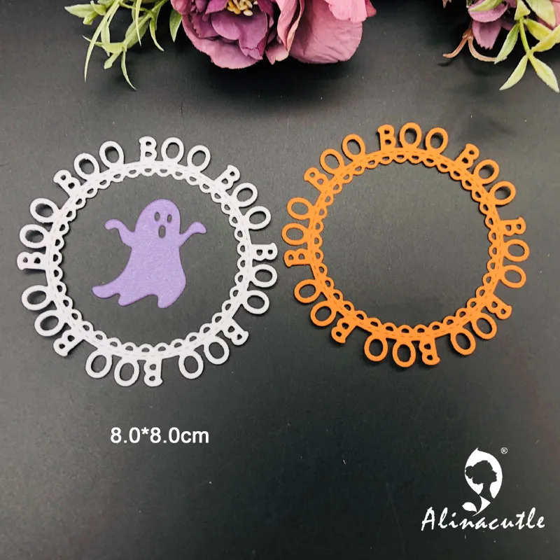 Alinacutle Metal Cutting Die Cut Halloween Ghost BOO Cirlce Scrapbooking Paper Craft Handmade Card Punch Art Cutter