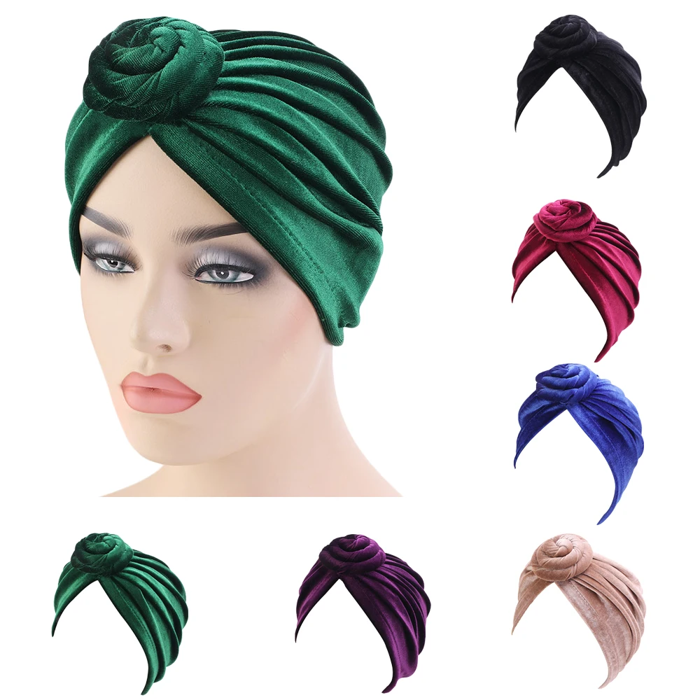 Mulheres Cap Quimio Turbante Nó Chapéu Cachecol Envoltório Hijab muçulmano Tampa Capô Quimio Gorro Cabeça Câncer Câncer Plissado Chapéu Islâmico turbante