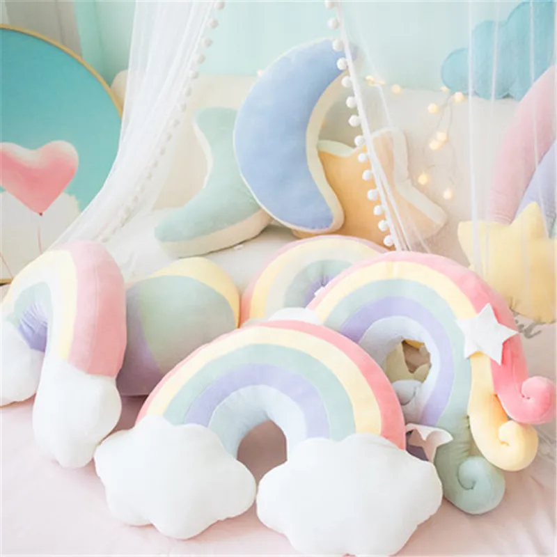 Candy Color Pillow for Home Sofa Decor, Cushion, Headrest, Cloud, Star, Rainbow, Living Room, Girl, Bedroom Decoration, Gift