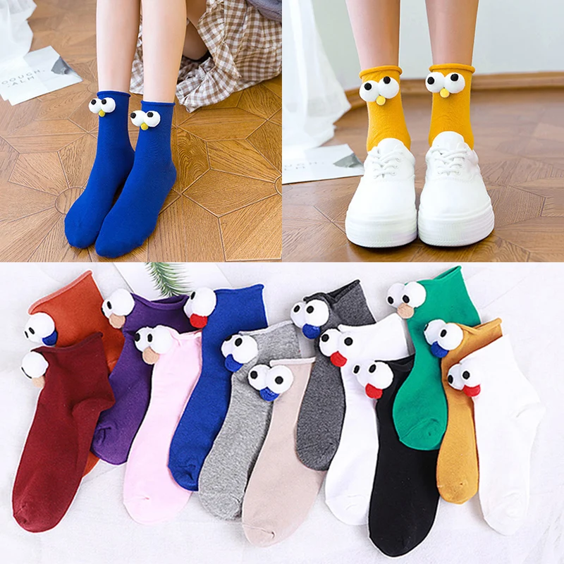 Funny Socks Women\'s Short Cotton Hot Sale 3D eyes Designer Fashion Amusing Lovely Harajuku kawaii Gift Happy Cute Socks