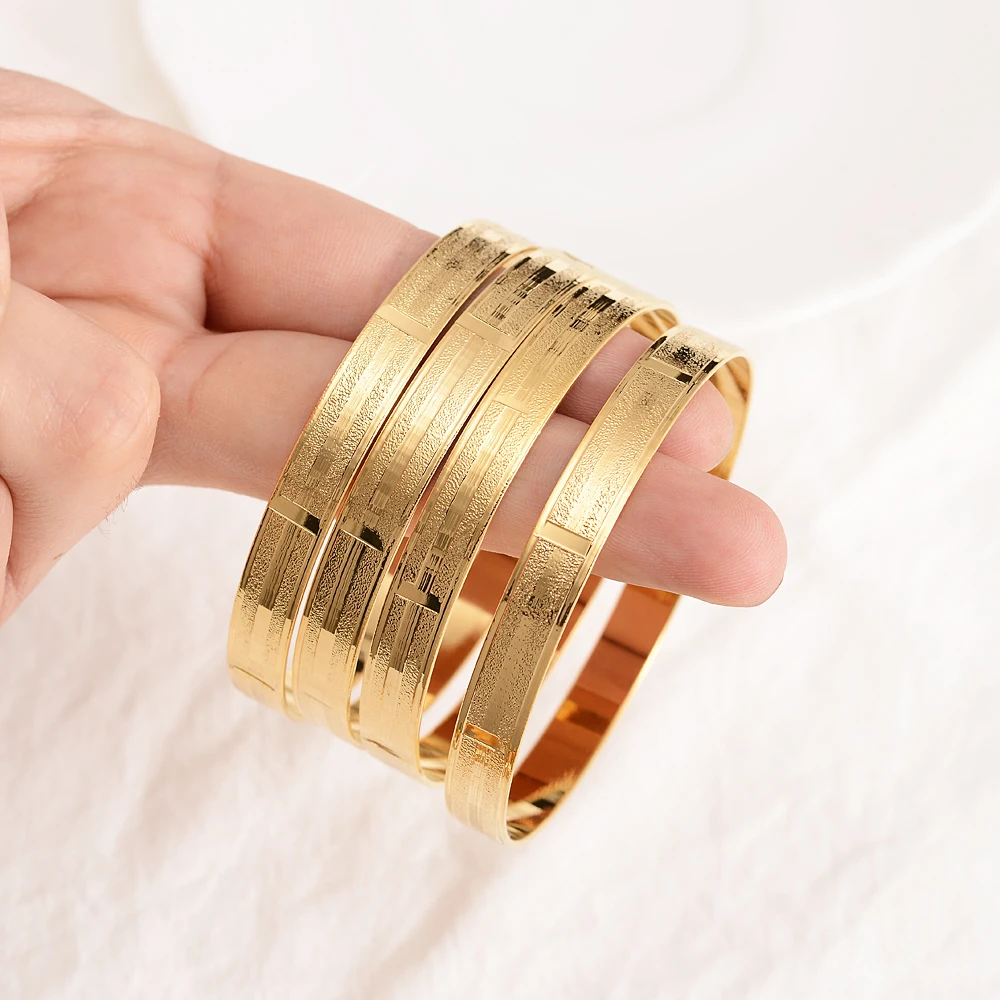 4PCS Gold Color 65mm Vintage Bangle For Women High Quality Dubai Bride Wedding Ethiopian Bracelet Africa Bangle Party Gifts