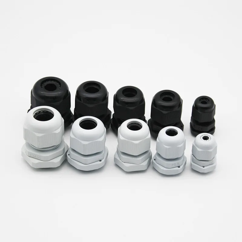 Waterproof Cable Gland 10pcs Cable entry IP68 PG7 for 3-6.5mm PG9 PG11 PG13.5 PG16 PG19/21/ White Black Nylon Plastic Connector