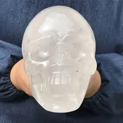 Natural Transparent White Quartz Hand Carved Crystal Ghost Skull Healing