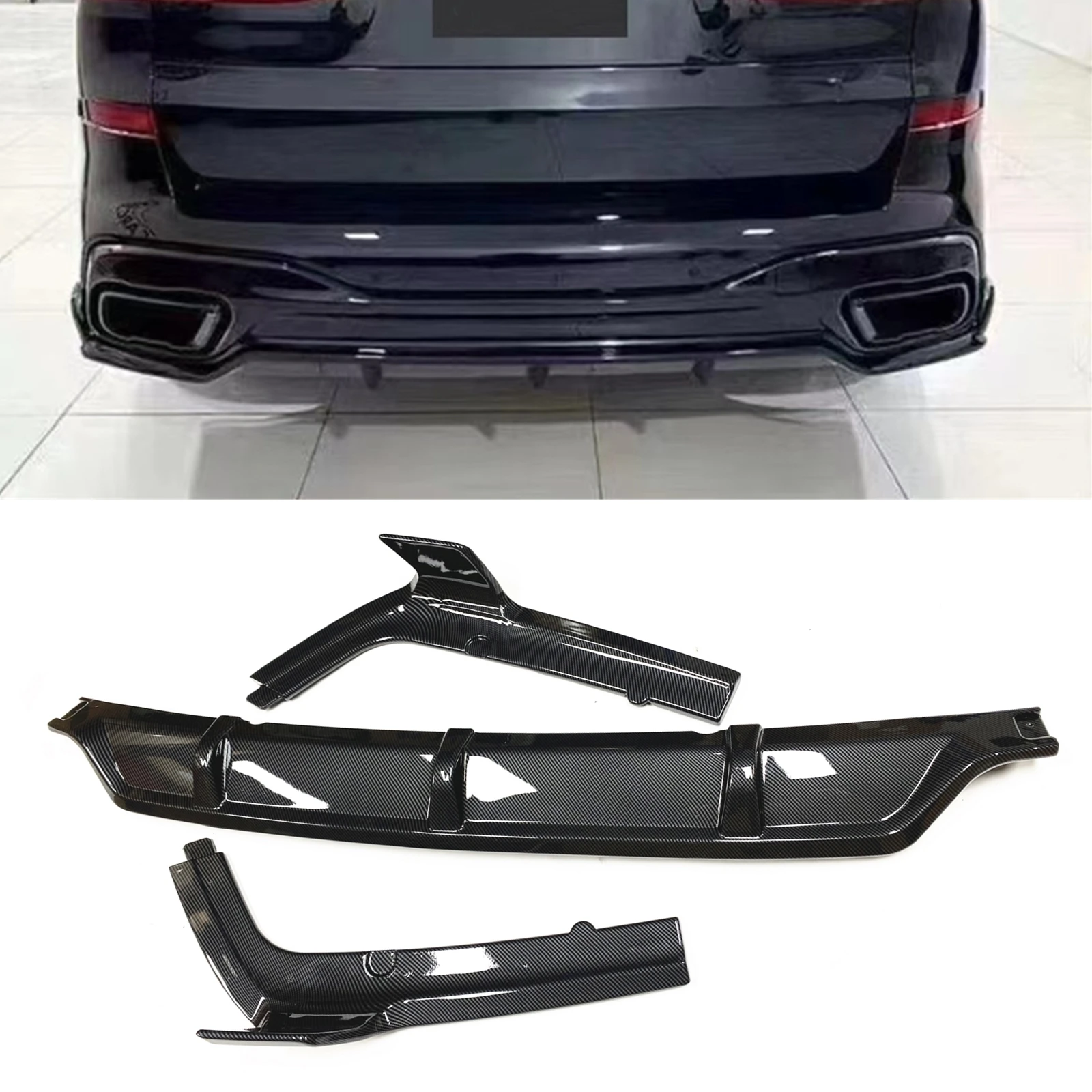 

Rear Bumper Diffuser Lip For BMW G07 X7 M Sport 2019 2020 2021 2022 2023 2024 Carbon Fiber Look/Gloss Black Spoiler Splitter