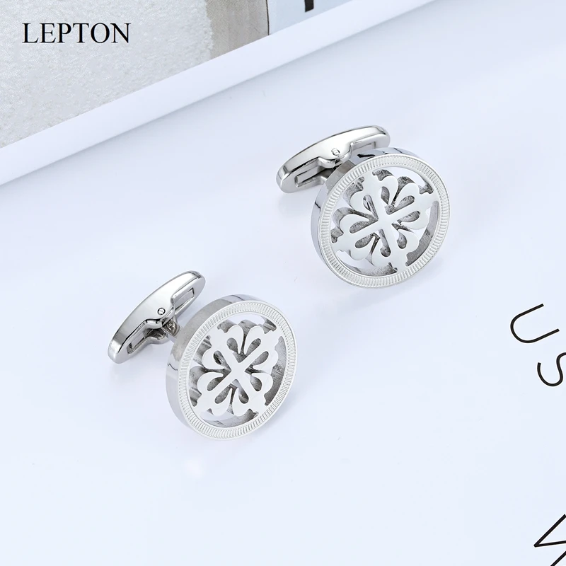 Hot Sale Silver Color Crusaders Cufflinks Lepton Stainless Steel Round Cufflink for Mens Wedding Business Cuffl Links Gemelos