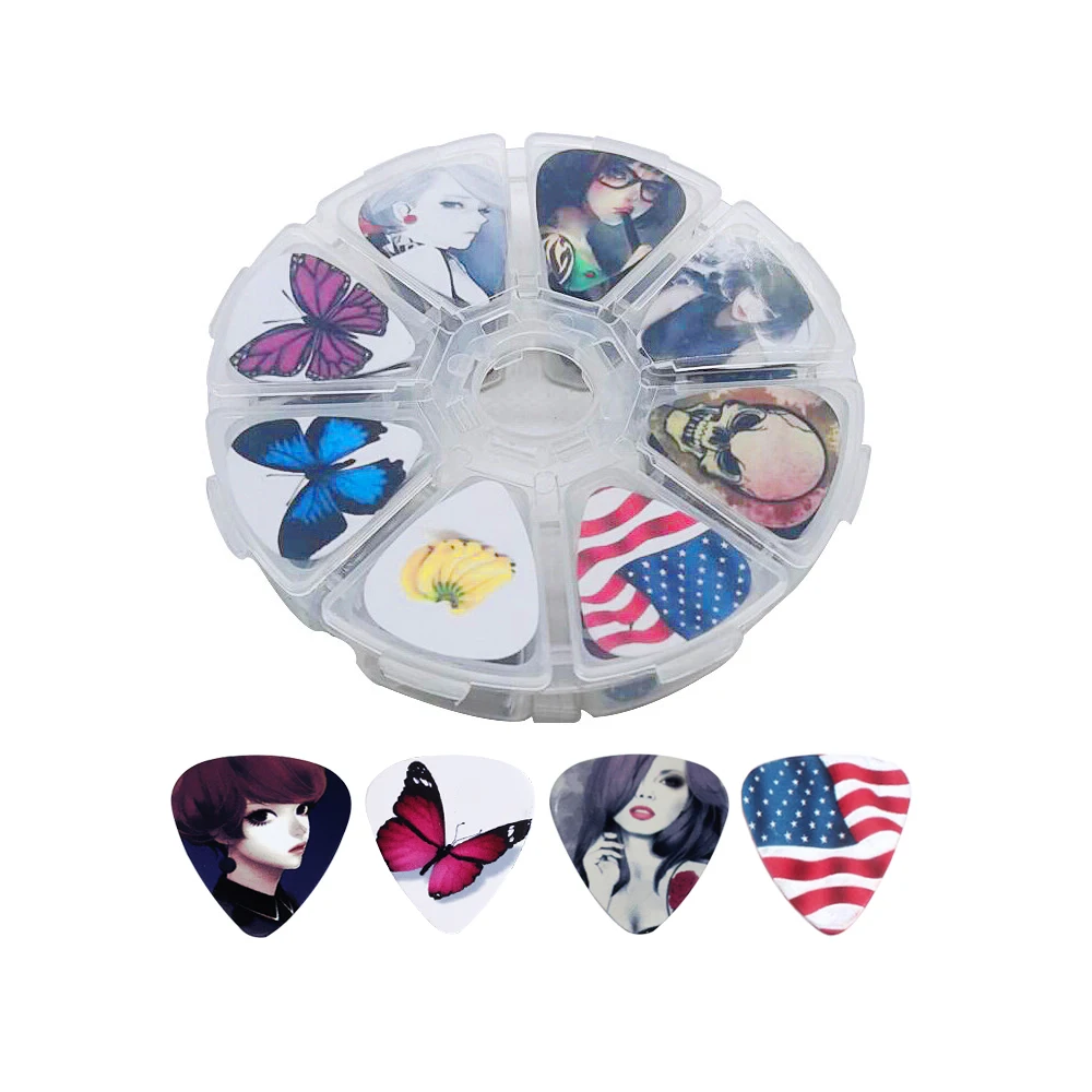 Soach 50Pcs Guitar Picks Pick 1 Box Case Cartoon Guitar Accessories Cartoon Guitar Paddle Mix Plectrums + Clear Makeup Case