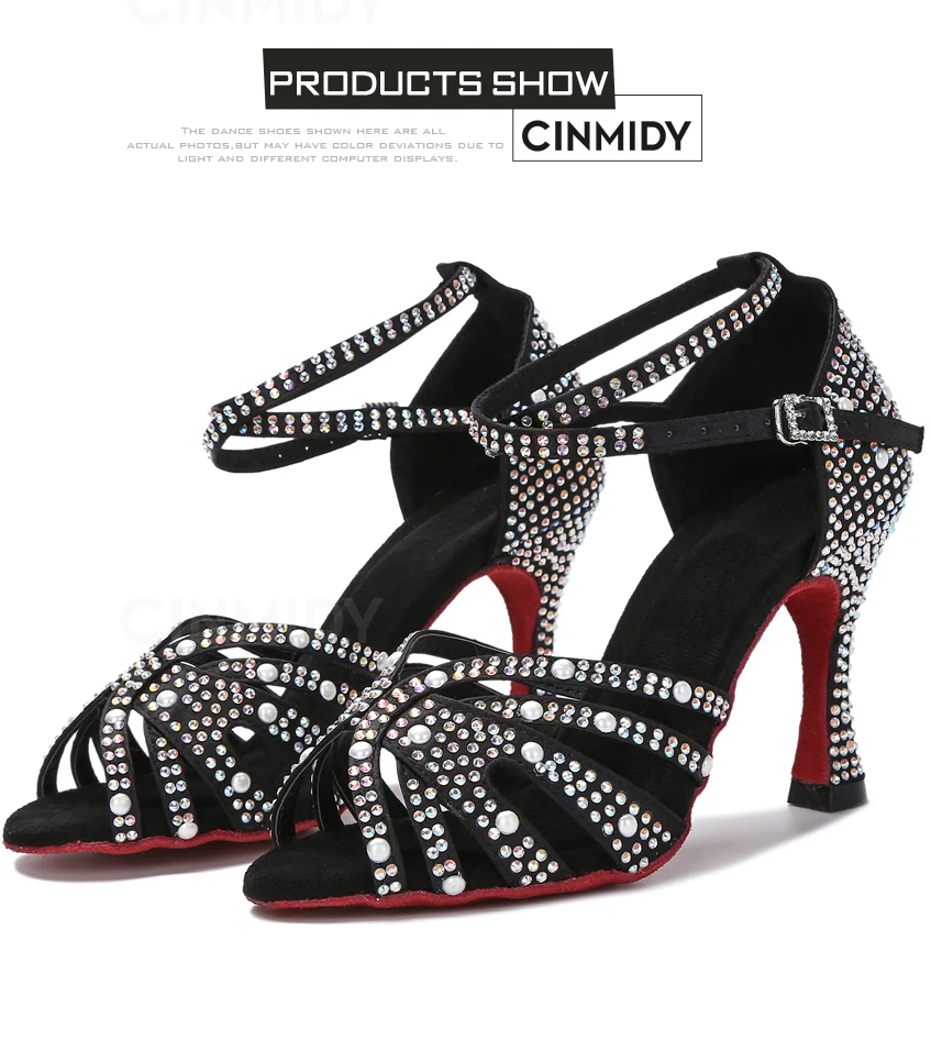 Damen Tanzschuhe mit Strass, Tango Salsa Ballsaal Tanzschuhe, Damen Hochzeitsschuhe, Damen Indoor-Sandalen, Tanz-Sneakers – Detail 19