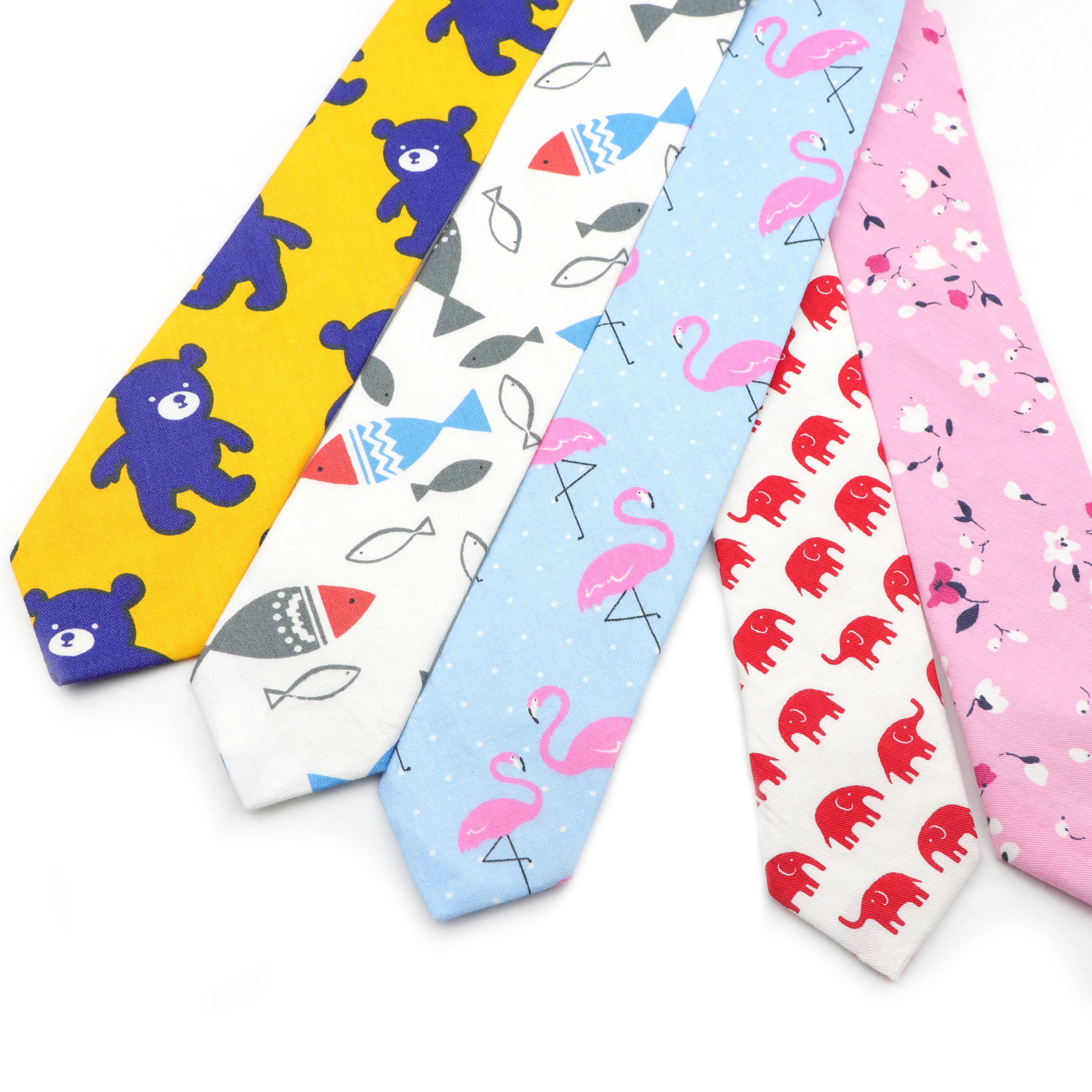 Cotton Floral Cartoon Animal Vintage Kids Child Girl Casual Necktie Cute Dog Duck Chicken Bear School Daily Skinny Small Ties