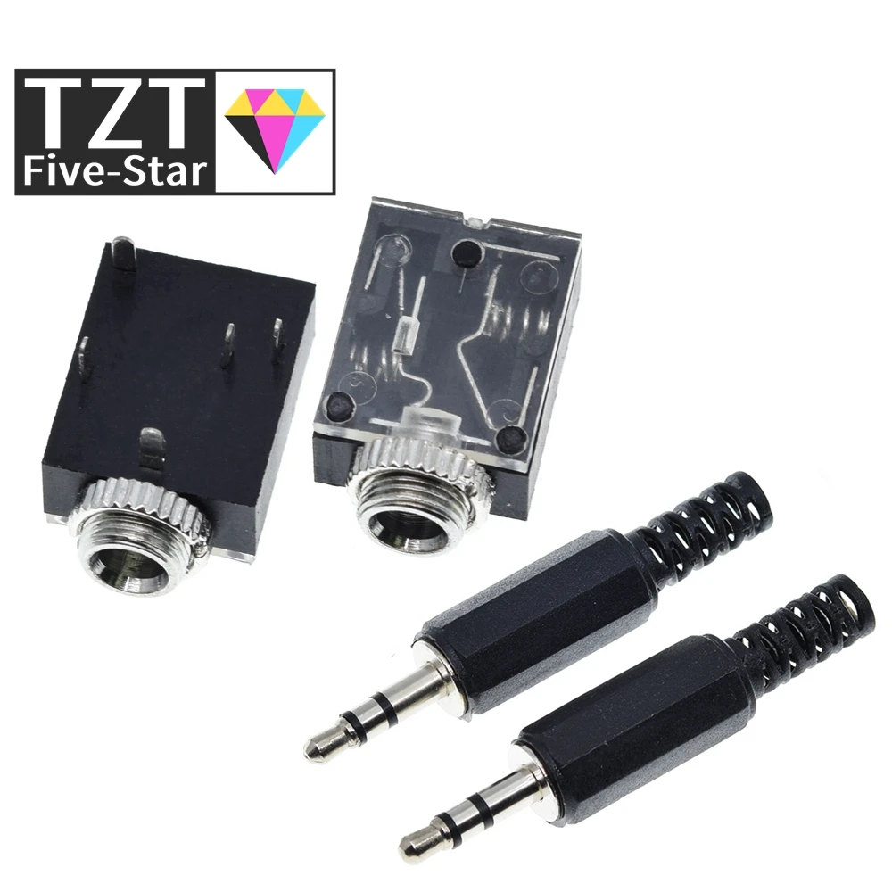 10 Stück, heiß begehrt, 5-polige 3,5-mm-Stereo-Audio-Buchse, PCB-Panelmontage für Kopfhörer mit Mutter, PJ-324M + 3,5-mm-Stereo-Audiostecker – Detail 1