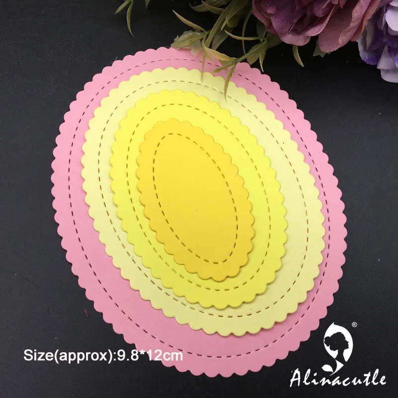 Alinacutle Metal Cutting Die Cut 4pc Nesting frame Wavy Edge Oval Scrapbook Paper Craft Handmade Card Album Punch Art Cutter Die