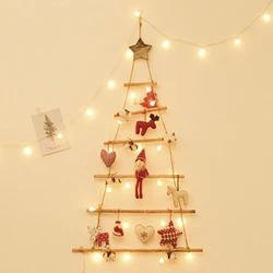 2024 New Wooden Christmas Tree Ornament Wall Mounted Xmas Tree with Branch Ladder for Home Living Room Background Decor