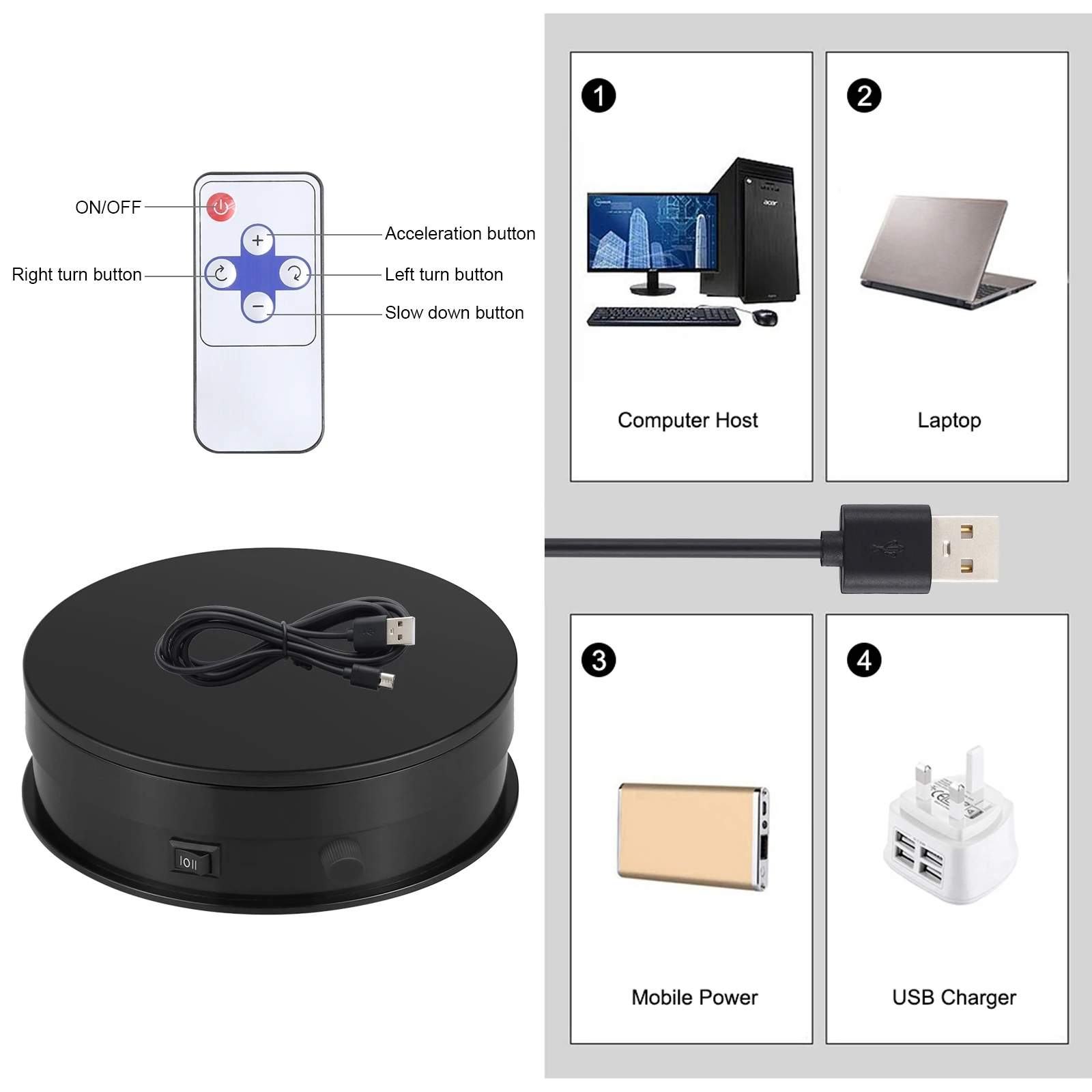 PULUZ 15cm Adjusting Speed Rotating Turntable Display Stand USB Electric 360 Degree Remote Control Photography Turntable