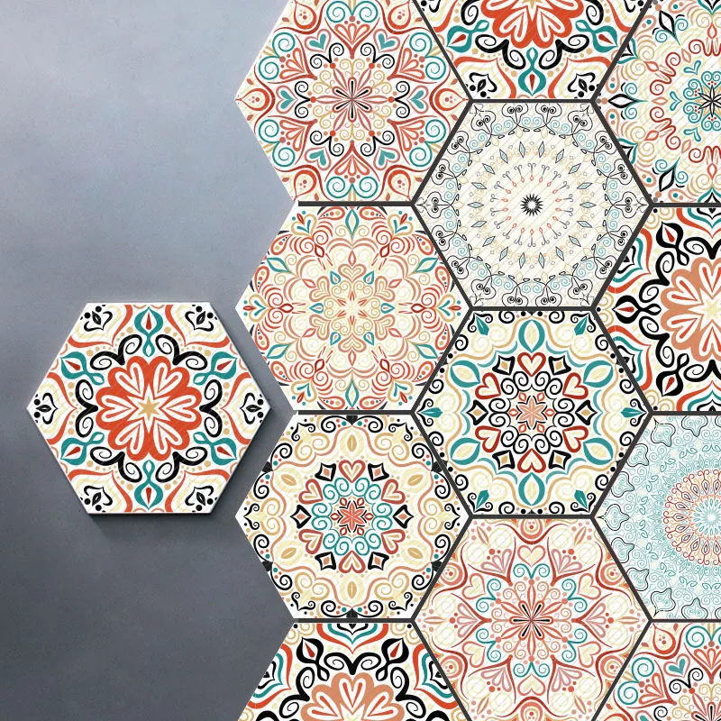 Pegatinas de azulejos de cerámica de estilo Mandala Hexagonal, autoadhesivo impermeable para pared de cocina y baño, Mural, pelar y pegar