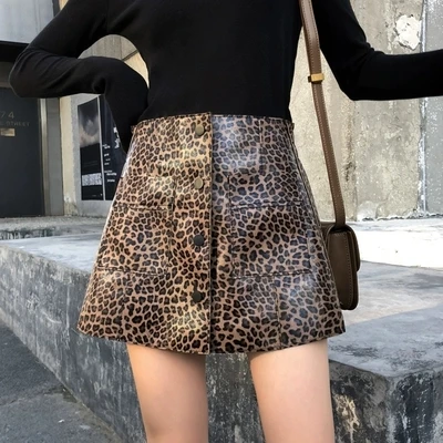 Top brand and 2020 Autumn Winter New Sheep Leather Leopard Skirt J12  high quality