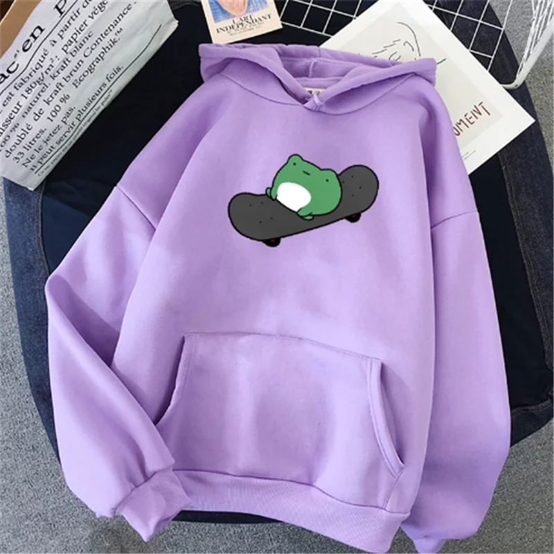 ฤดูหนาวสเก็ตบอร์ดกบขนาดใหญ่เสื้อกันหนาวผู้ชายและผู้หญิง Hoodies Harajuku Warm Pullover Harajuku Plus ขนาดผู้หญิงด้านบน