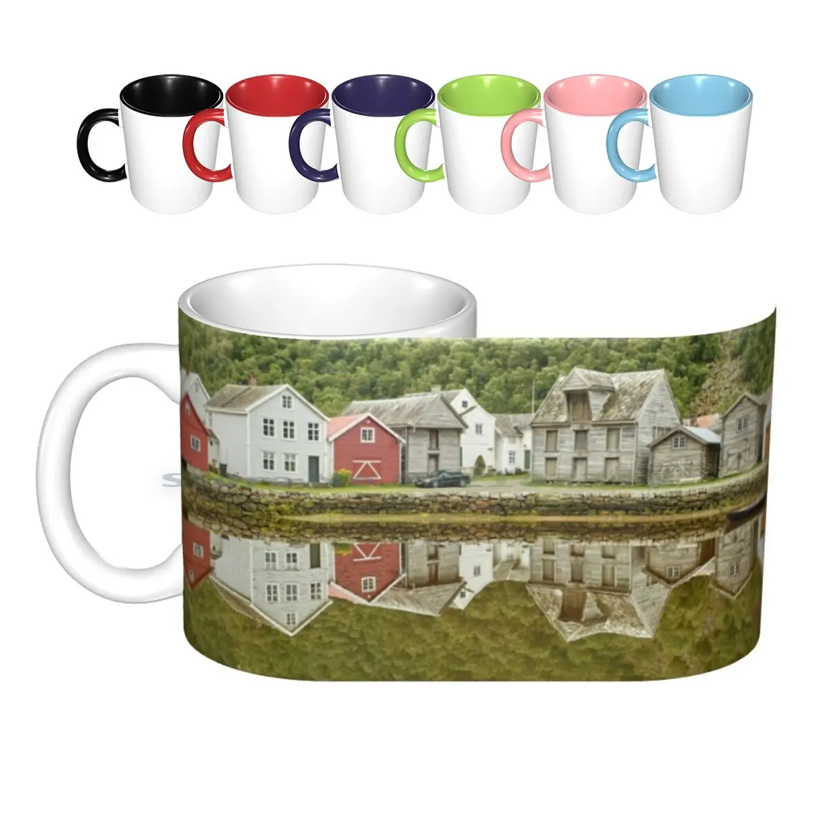 Laerdalsoyri Village Norway Ceramic Mugs Coffee Cups Milk Tea Mug Laerdalsoyri Village Norway Scandinavia Reflection