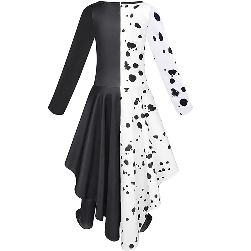 Halloween Costumes Movie Evil Madame Cruella De Vil Cosplay Gown Black White Maid Dress Halloween Party Dress with Shawl Wig