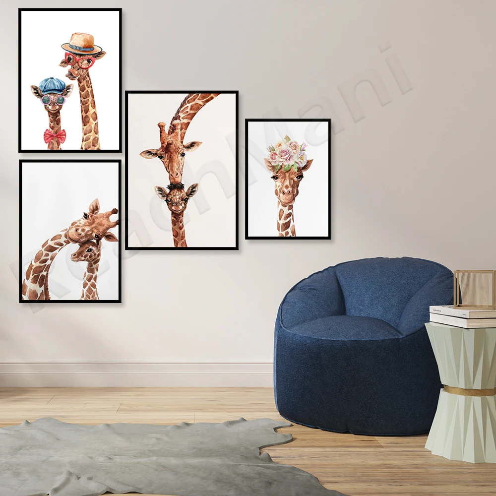 Giraffe watercolor print, wall decoration, minimal animal print decoration poster