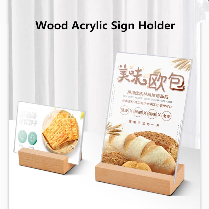 90x60mm L Shape Mini Wood Acrylic Sign Holder Display Stand Table Number Place Card Magnetic Clear Small Price Label Card Tags