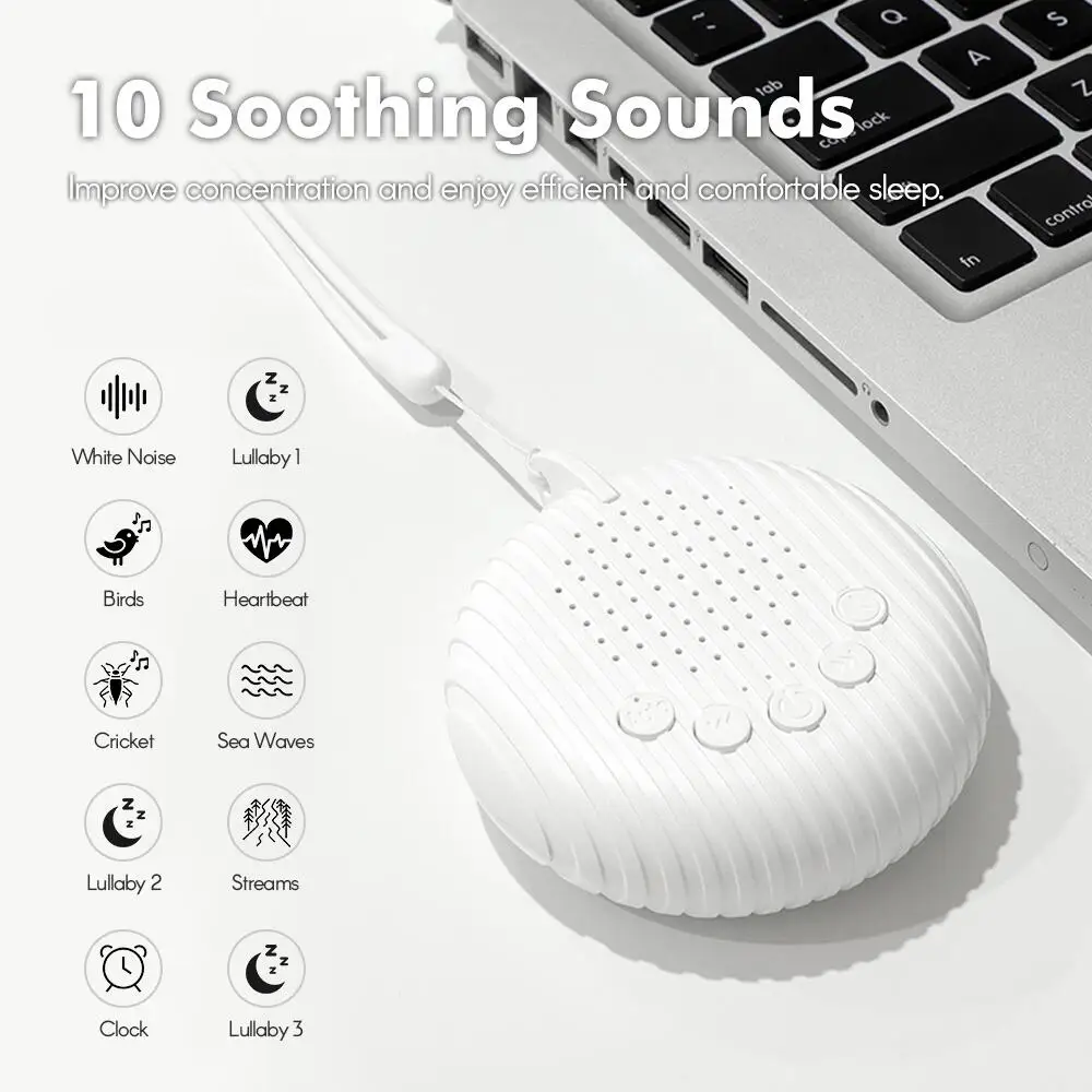 White Noise Sound Machine USB Rechargeable Sleep Alert Baby Sound Machine Timed Shutdown For Baby Sleep Soother Office Travel