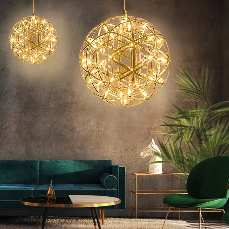 Kobuc Modern Loft Spark Ball Lampadario a LED con sfera di fuochi d\'artificio Lampada a sospensione in acciaio inossidabile Negozio Centro