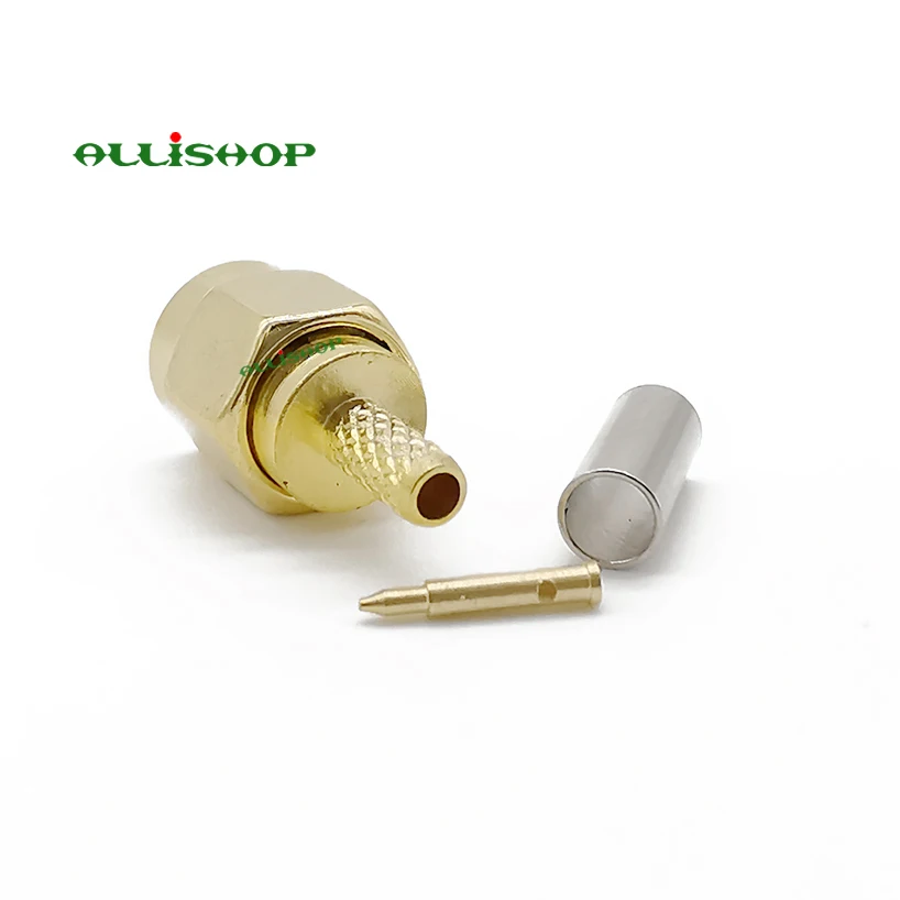 2Pcs RF SMA Crimp Male Connector SMA Male Plug Solder Crimp For LMR100 RG316 Cable Wire Connector Goldplated Brass PTFE